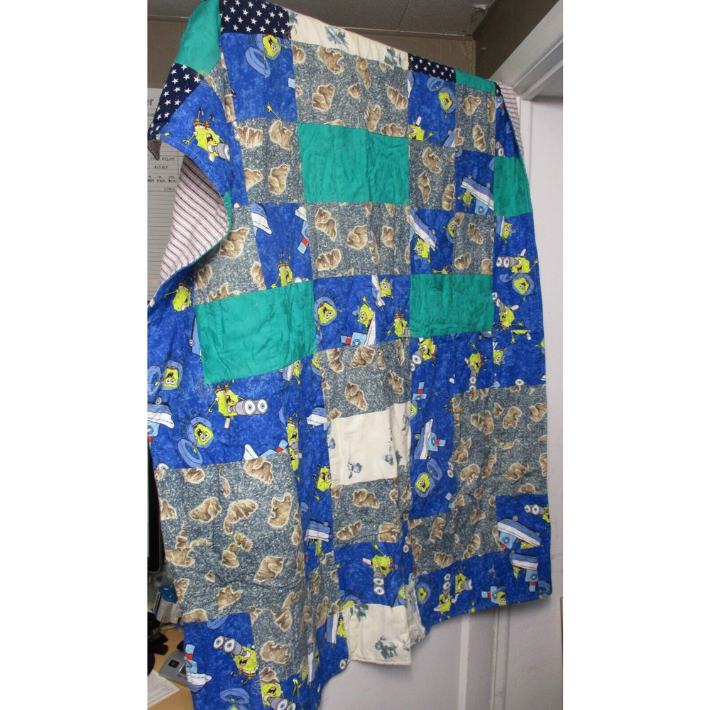 Vintage Tugboat SpongeBob BEAR STAR Nickelodeon‎ Flannel Throw Blanket 43"X 54"